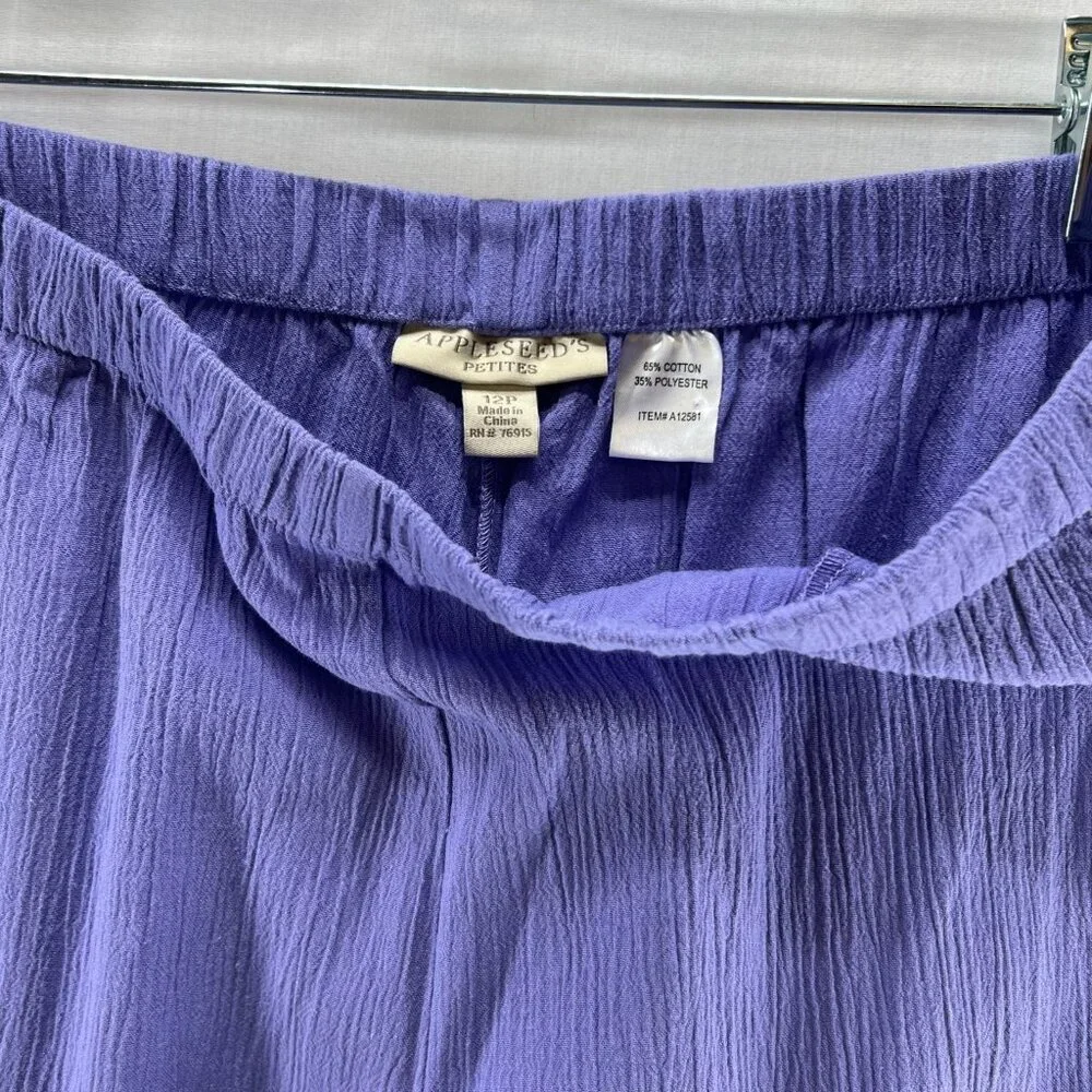 Appleseeds Crinkle Gauze Pull On Pants Womens 12P Elastic Waist High Rise Purple - Picture 10 of 10